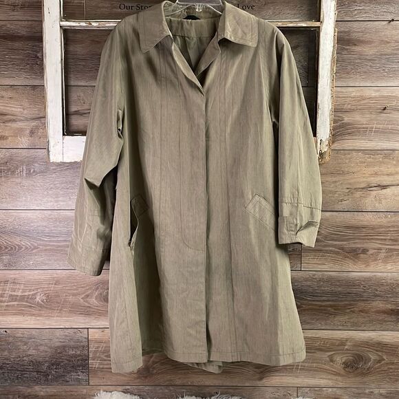 UTEX Ladies Light Olive Green Raincoat Trenchcoat Hidden Button Front Size 10 - Picture 2 of 11